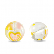 Abalorios de cristal pintados a mano corazón Transparente-amarillo blanco