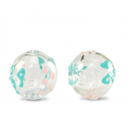 Abalorios de cristal pintados a mano 14mm Transparente-turquesa rosa suave