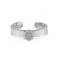 Anillo Piedra de Nacimiento con engaste de acero inoxidable para SS16 base plana Plateado