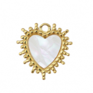 Colgantes Acero Inox concha coraz&oacute;n Dorado-blanco (color natural)