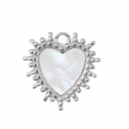 Colgantes Acero Inox concha coraz&oacute;n Plateado-blanco (color natural)