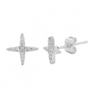 Metal TQ lat&oacute;n pendiente zirconia estrella Plateado