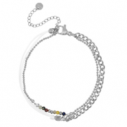 Pulseras Acero Inox doble capa Plateado-Blanco