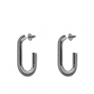 Pendientes Acero Inox ovalado Plateado