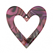 Colgantes de resina corazón Rosa magenta-negro