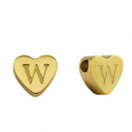 Abalorios Acero Inox coraz&oacute;n letra W Dorado