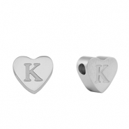 Abalorios Acero Inox coraz&oacute;n letra K Plateado