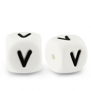 Abalorios letras de silicona V Blanco-negro