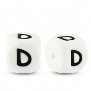 Abalorios letras de silicona D Blanco-negro