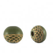 Abalorios de madera redondos 10mm con patrón Verde oliva