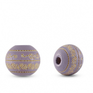 Abalorios de madera redondos 10mm con patrón Morado claro