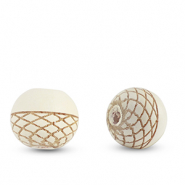 Abalorios de madera redondos 10mm con patrón Crema