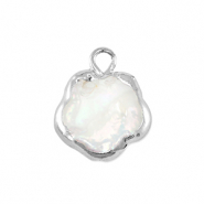 Perlas de agua dulce colgante flor Plateado-blanco natural