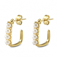 Pendientes Acero Inox cuadrado Imitación de perlas Dorado