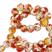 Abalorios de cer&aacute;mica 6mm Blanco-naranja rojo