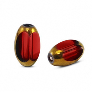 Abalorios de cristal ovalados faceteados Rojo marr&oacute;n transparente-dorado