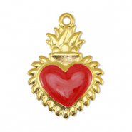 Colgantes metálicos DQ corazón Rojo nacar-Dorado (sin níquel)