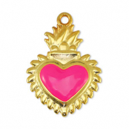Colgantes metálicos DQ corazón Fucsia-Dorado (sin níquel)