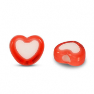Abalorios acr&iacute;licos coraz&oacute;n Rojo-blanco