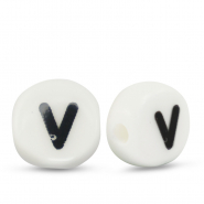 Abalorios letras de cer&aacute;mica V Blanco-negro