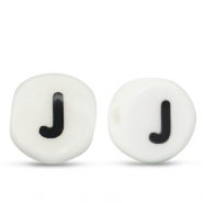 Abalorios letras de cerámica J Blanco-negro