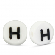 Abalorios letras de cerámica H Blanco-negro