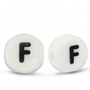 Abalorios letras de cerámica F Blanco-negro