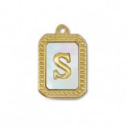 Colgante Acero Inox concha letra S Dorado-blanco (color natural)