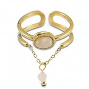 Anillos Acero Inox con piedra natural Dorado-opaco blancuzco-blanco