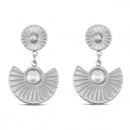 Pendientes Acero Inox abanico con imitaci&oacute;n de perlas Plateado