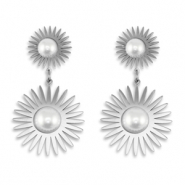 Pendientes Acero Inox sol con imitaci&oacute;n de perlas Plateado