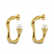 Pendientes Acero Inox con imitaci&oacute;n de perlas Dorado