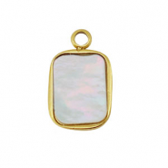Colgante Acero Inox concha rect&aacute;ngulo Dorado-blanco (color natural)