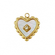 Colgante Acero Inox concha coraz&oacute;n Dorado-blanco (color natural)