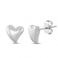 Pendientes Acero Inox coraz&oacute;n Plateado
