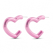 Pendientes trendy coraz&oacute;n Rosado