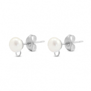 Fornituras Acero Inox pendientes Imitaci&oacute;n de perla con anilla 6mm Plateado