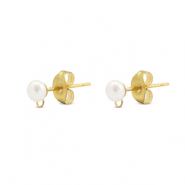 Fornituras Acero Inox pendientes Imitaci&oacute;n de perla con anilla 5mm Dorado