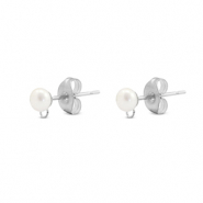 Fornituras Acero Inox pendientes Imitaci&oacute;n de perla con anilla 5mm Plateado