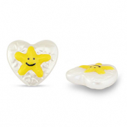 Abalorios acrílicos redondos con estrella Perla-amarillo-negro