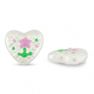 Abalorios acrílicos corazón con flor Perla-lila rosa-verde