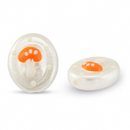 Abalorios acrílicos óvalo con seta Perla-naranja-blanco