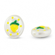 Abalorios acrílicos óvalo con limón Perla-amarillo-verde