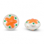 Abalorios acrílicos redondos con estrella Perla-naranja-verde