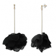 Pendientes Trendy chif&oacute;n flor Negro-dorado