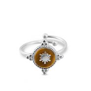 Anillos Acero Inox copo de nieve Plateado-marr&oacute;n