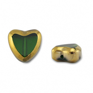 Abalorios de cristal coraz&oacute;n Verde transparente-dorado