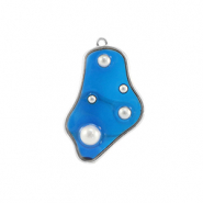 Colgantes de resina irregular con perlas Plata-azul-blanco