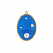 Colgantes de resina óvalo con perlas Dorado-azul-blanco