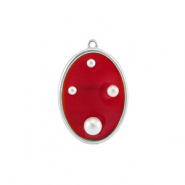Colgantes de resina óvalo con perlas Plata-rojo-blanco